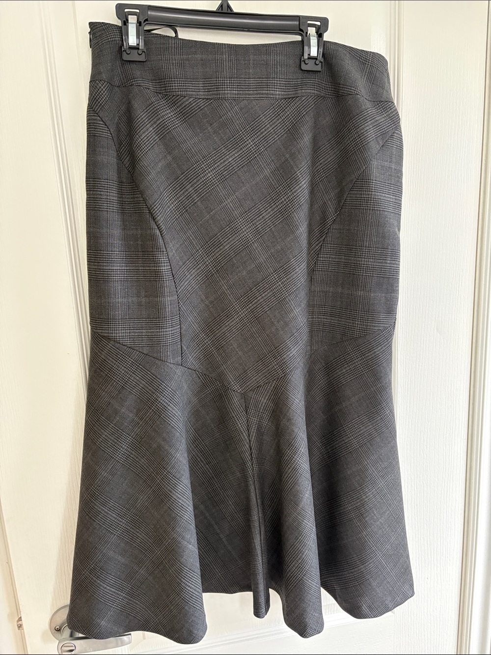 Gray Plaid Flare Midi Skirt - Women's